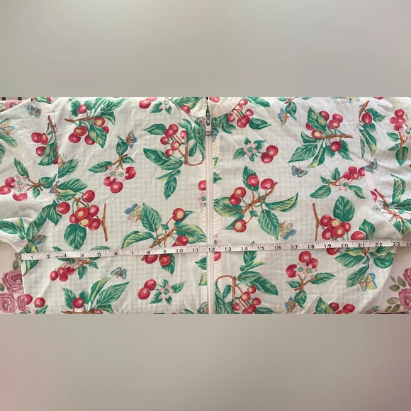 VINTAGE Teddi Reversible Cottagecore Cherry Gingham Zip Up Medium Windbreaker - Picture 11 of 11